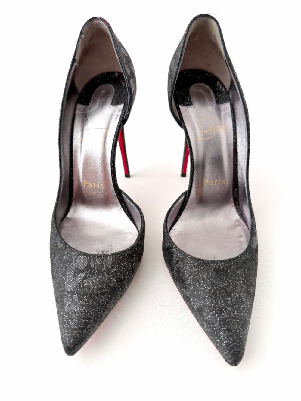 CHRISTIAN LOUBOUTIN || Iriza 100 Flintstar Glitter D’Orsay Heels EU 37.5 - Picture 3 of 14